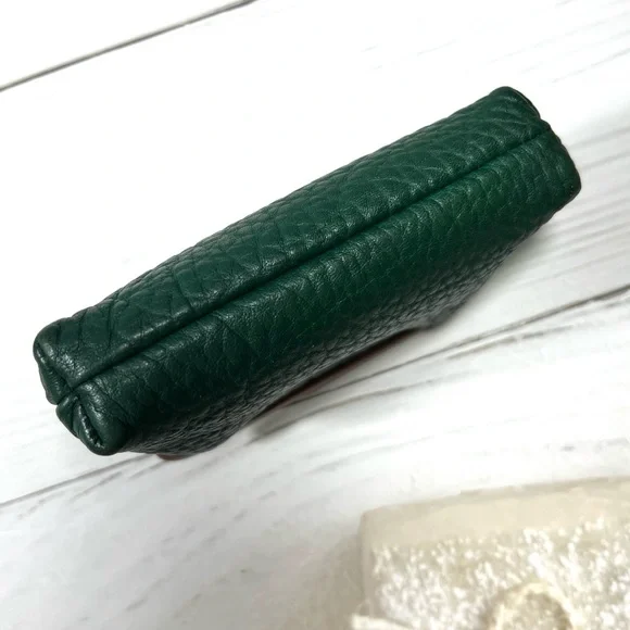 🦆 DOONEY & BOURKE LEATHER KISSLOCK COIN POUCH IN FOREST GREEN WITH TAN TRIM - Picture 6 of 10